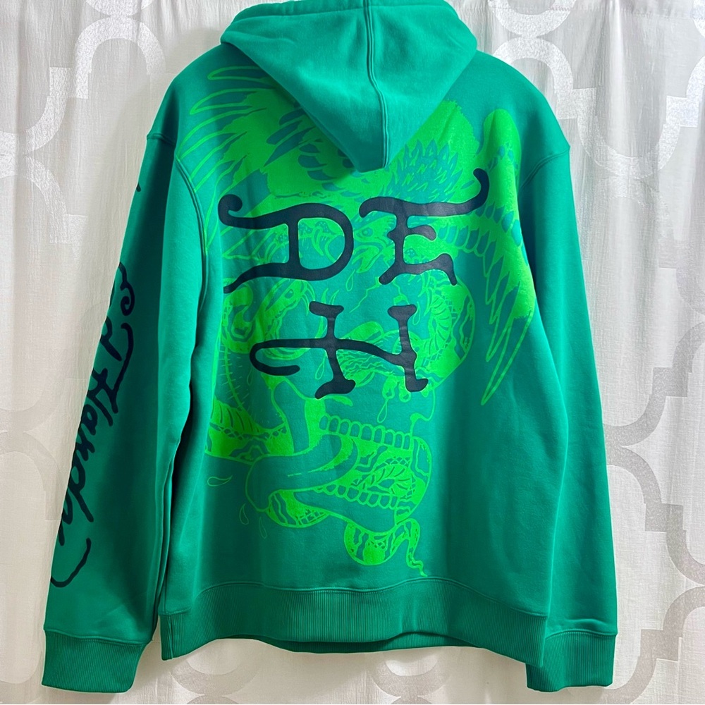 Ed Hardy Cobra Ace Hoodie Sweatshirt Size Large Green - Picture 3 of 14